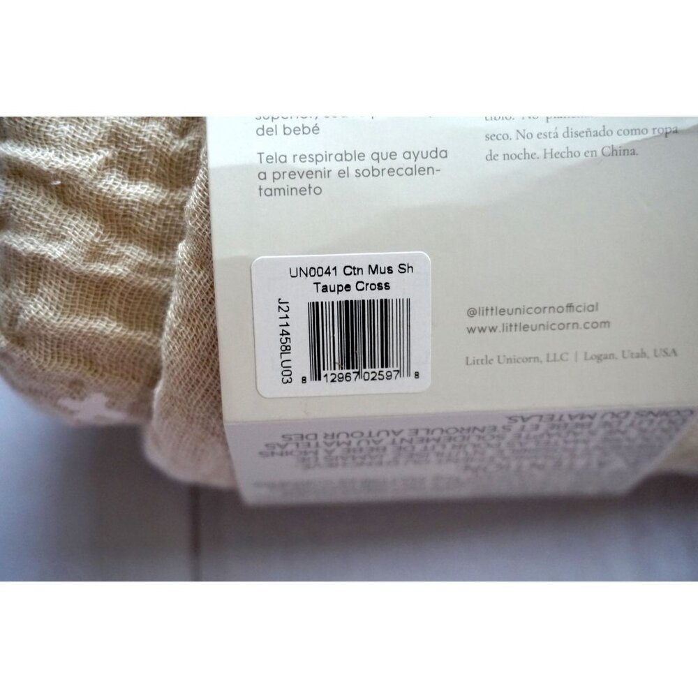 Little Unicorn Baby Printed Muslin Crib Sheet - Taupe Cross, NEW - Picture 7 of 9